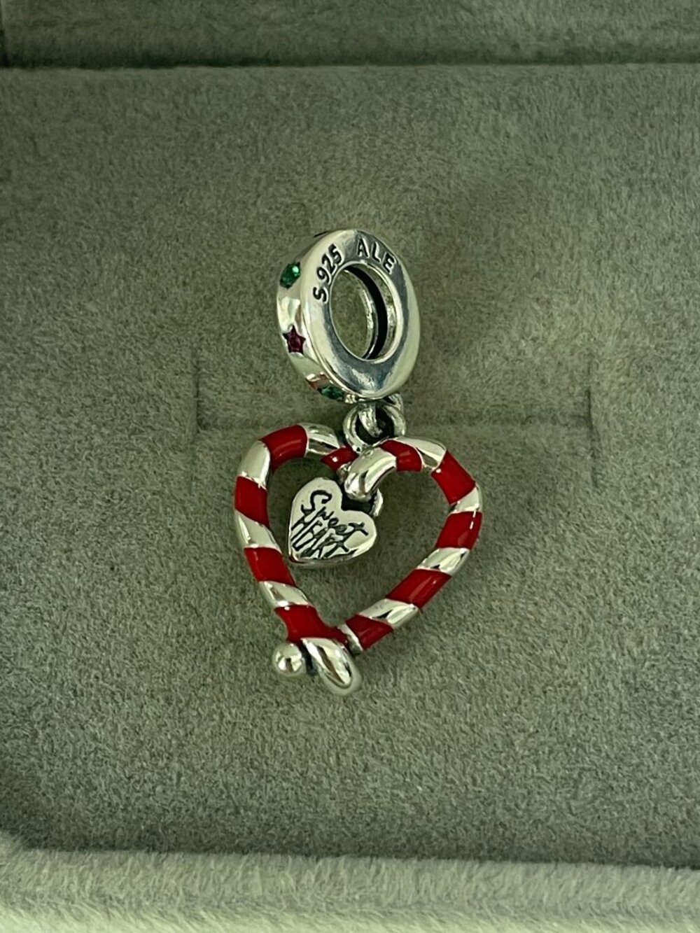 Pandora Double Candy Cane Heart Christmas Dangle Charm